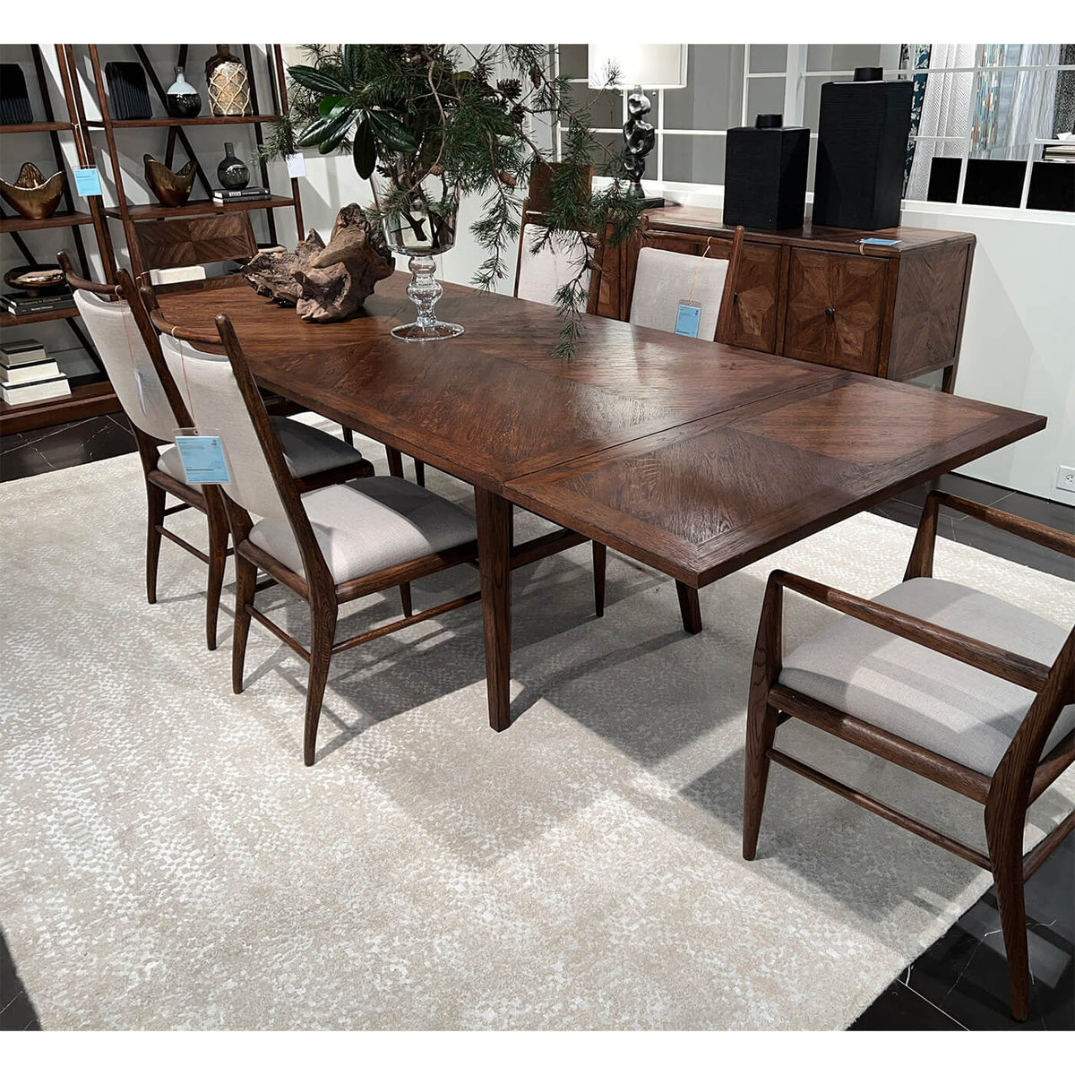 Dark Oak Parquetry Extending Dining Table - English Georgian America