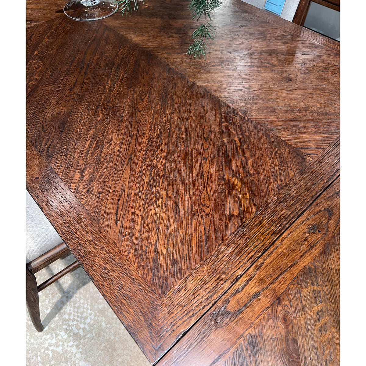Dark Oak Parquetry Extending Dining Table - English Georgian America