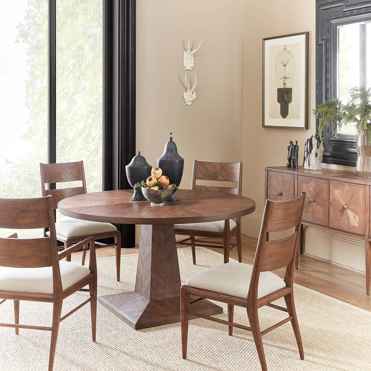 Dark Oak Parquetry Round Dining Table - English Georgian America