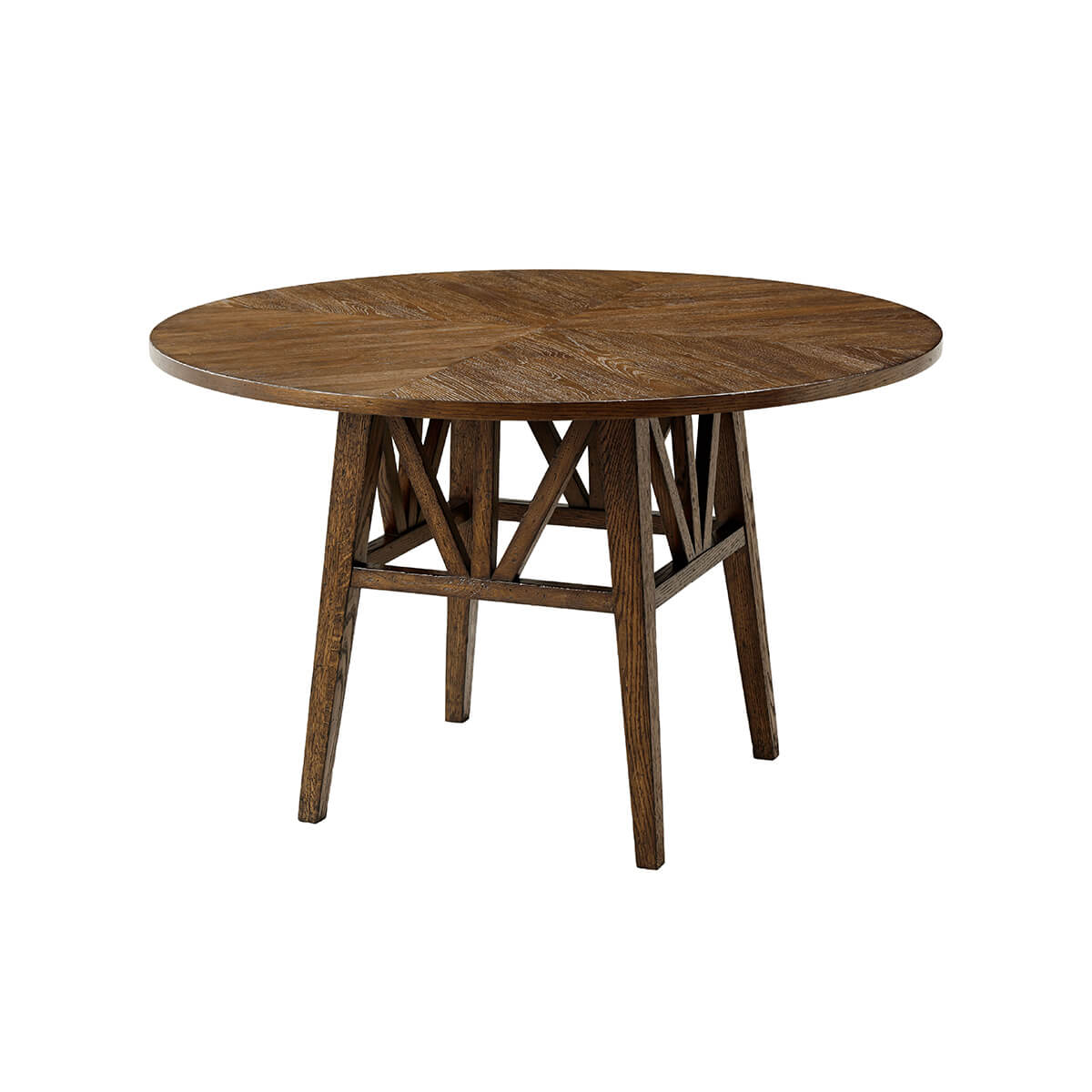 Dark Rustic Oak Round Dining Table - English Georgian America