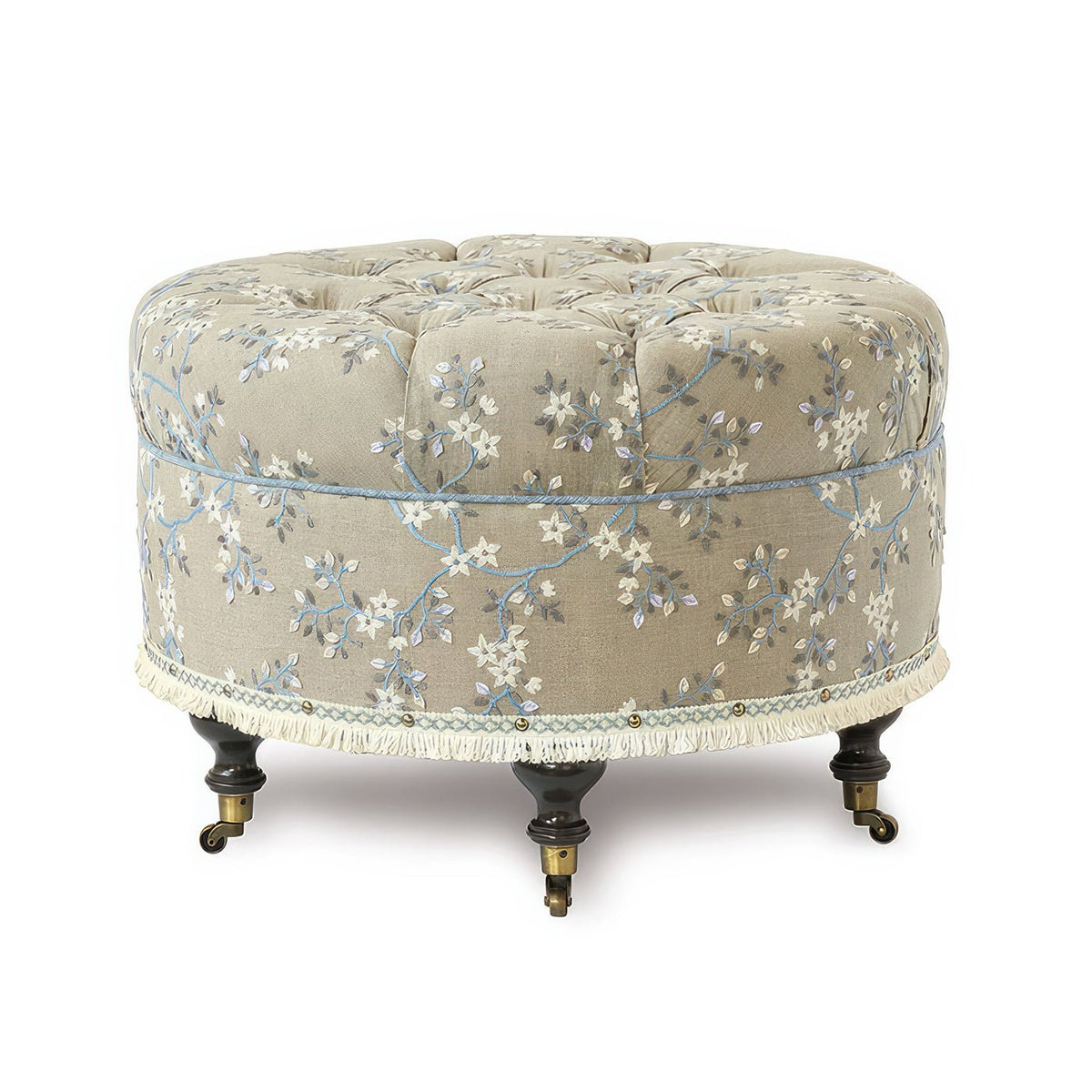 Embroidered Round Poof - English Georgian America
