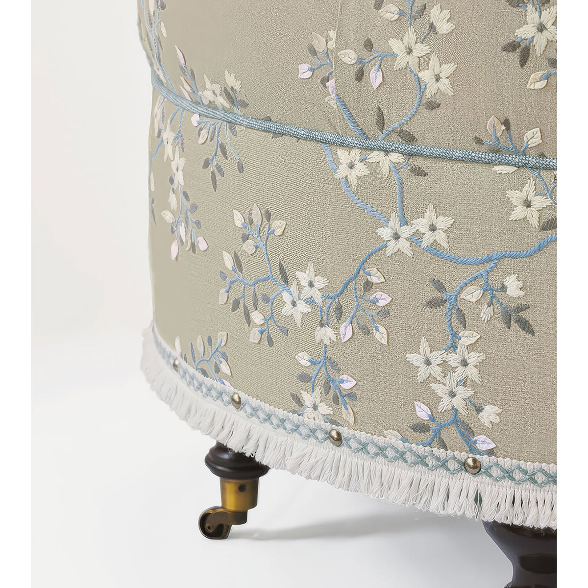 Embroidered Round Poof - English Georgian America