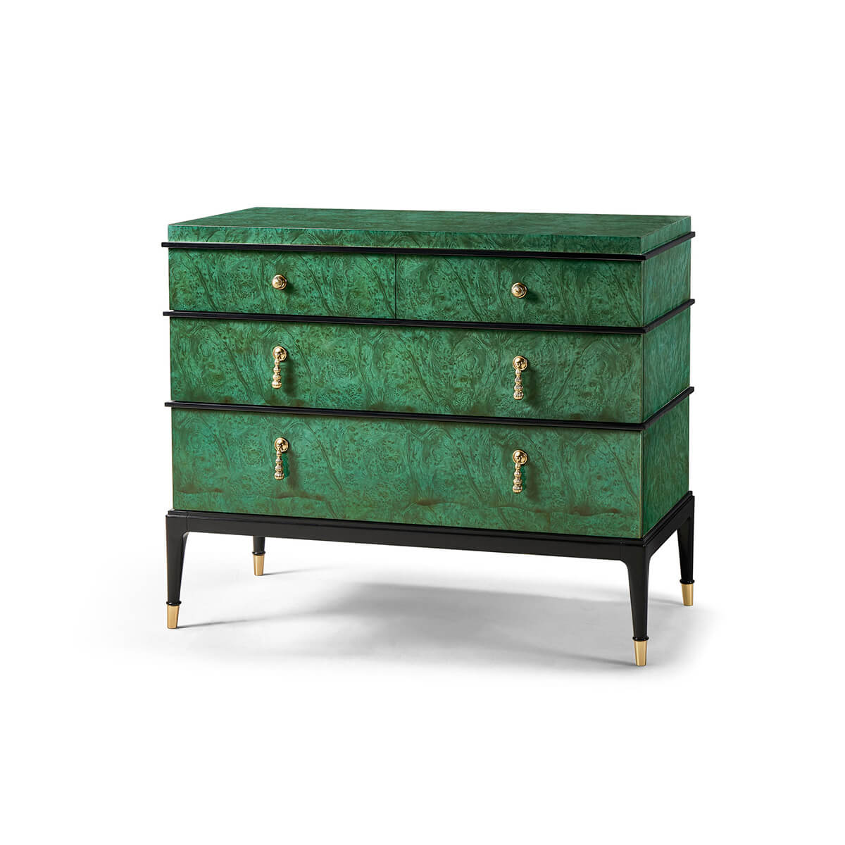 Emerald Art Deco Style Burl Wood Dresser - English Georgian America