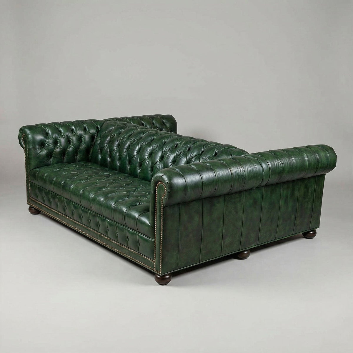 Emerald Green Leather Double - Sided Chesterfield Sofa - English Georgian America