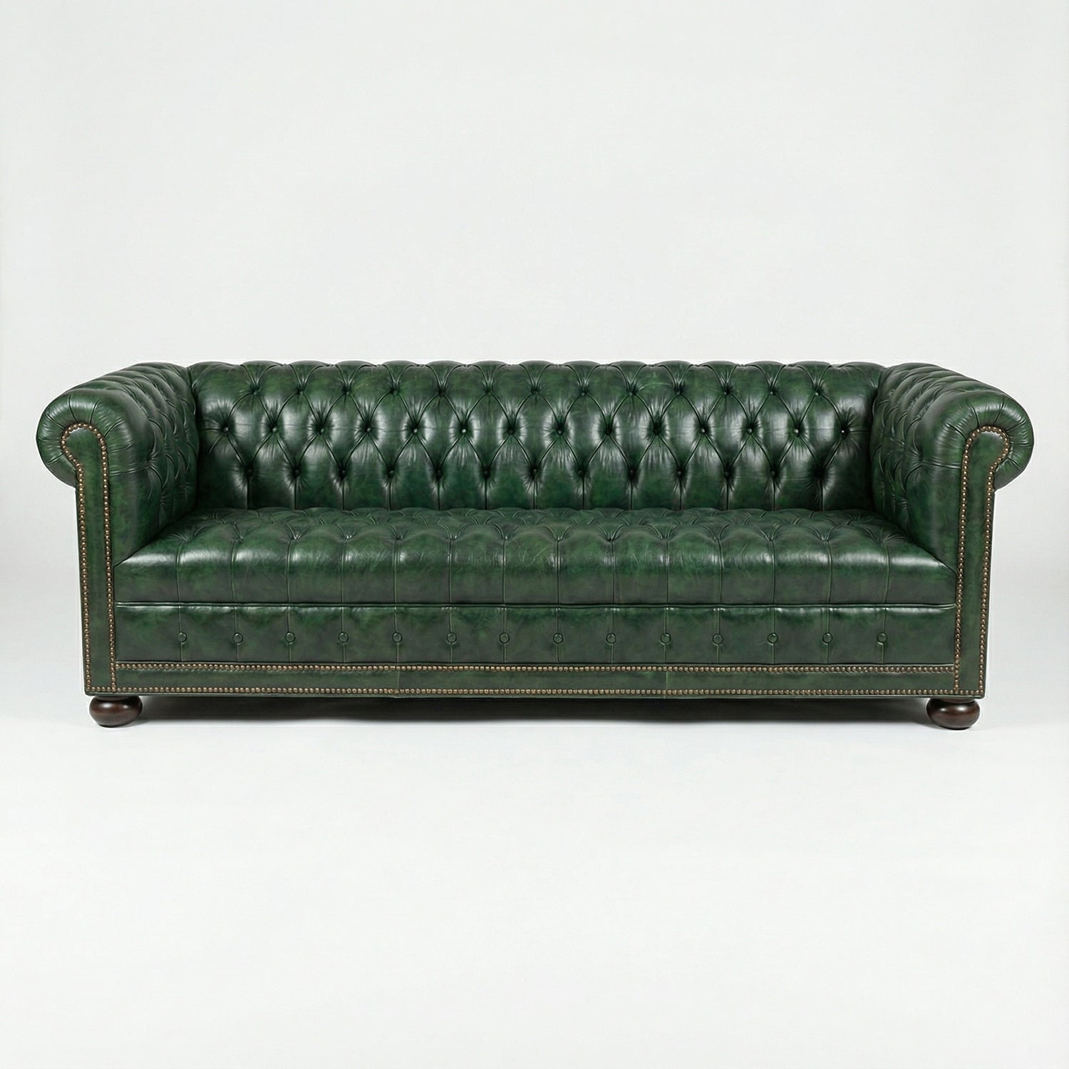 Emerald Green Leather Double - Sided Chesterfield Sofa - English Georgian America