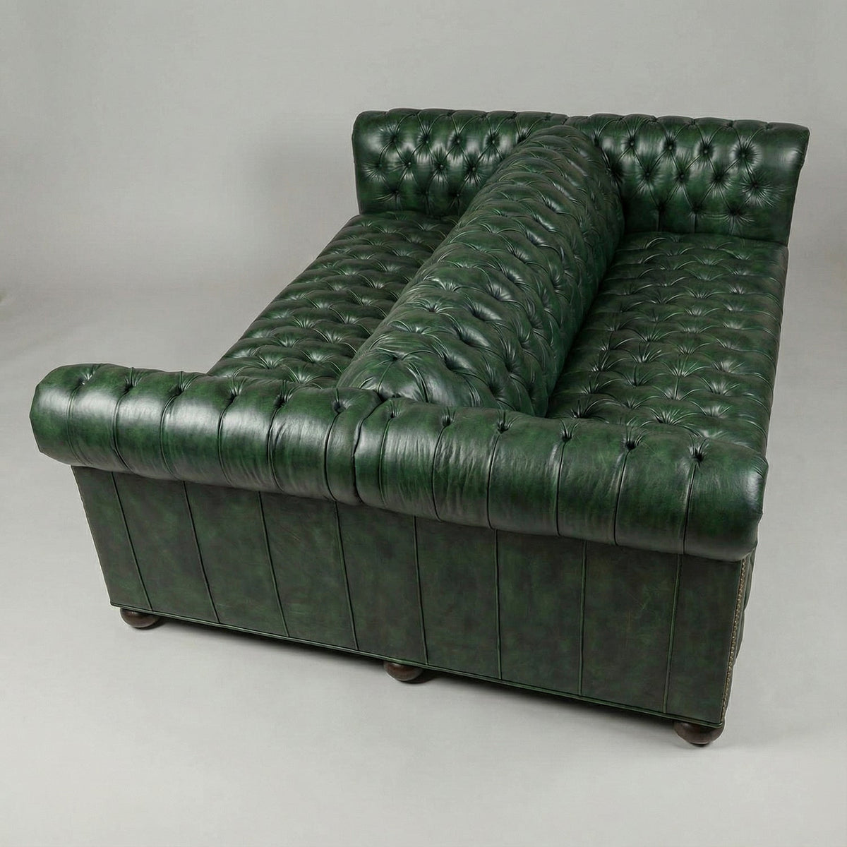 Emerald Green Leather Double - Sided Chesterfield Sofa - English Georgian America