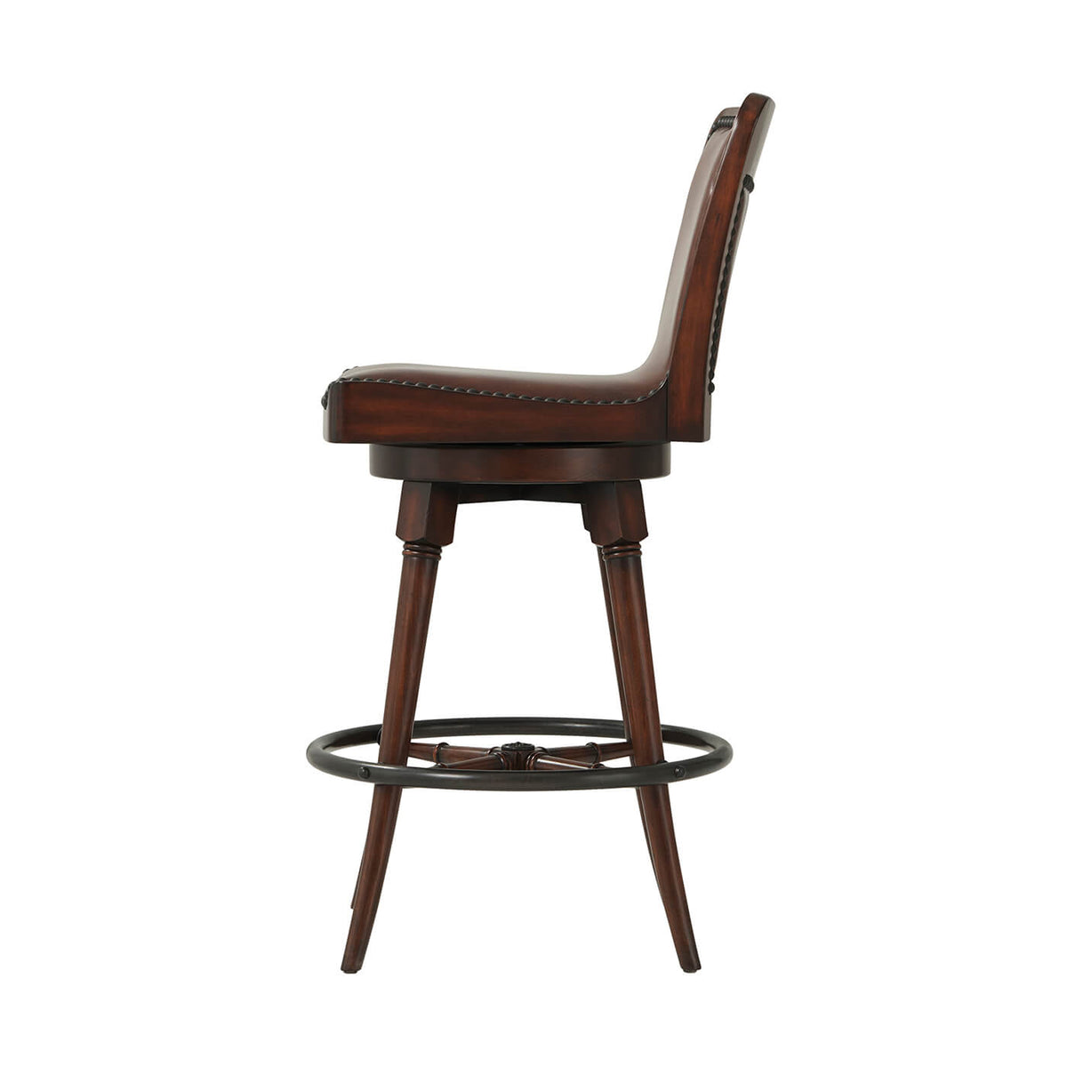 English Leather Upholstered Swivel Bar Stool - English Georgian America