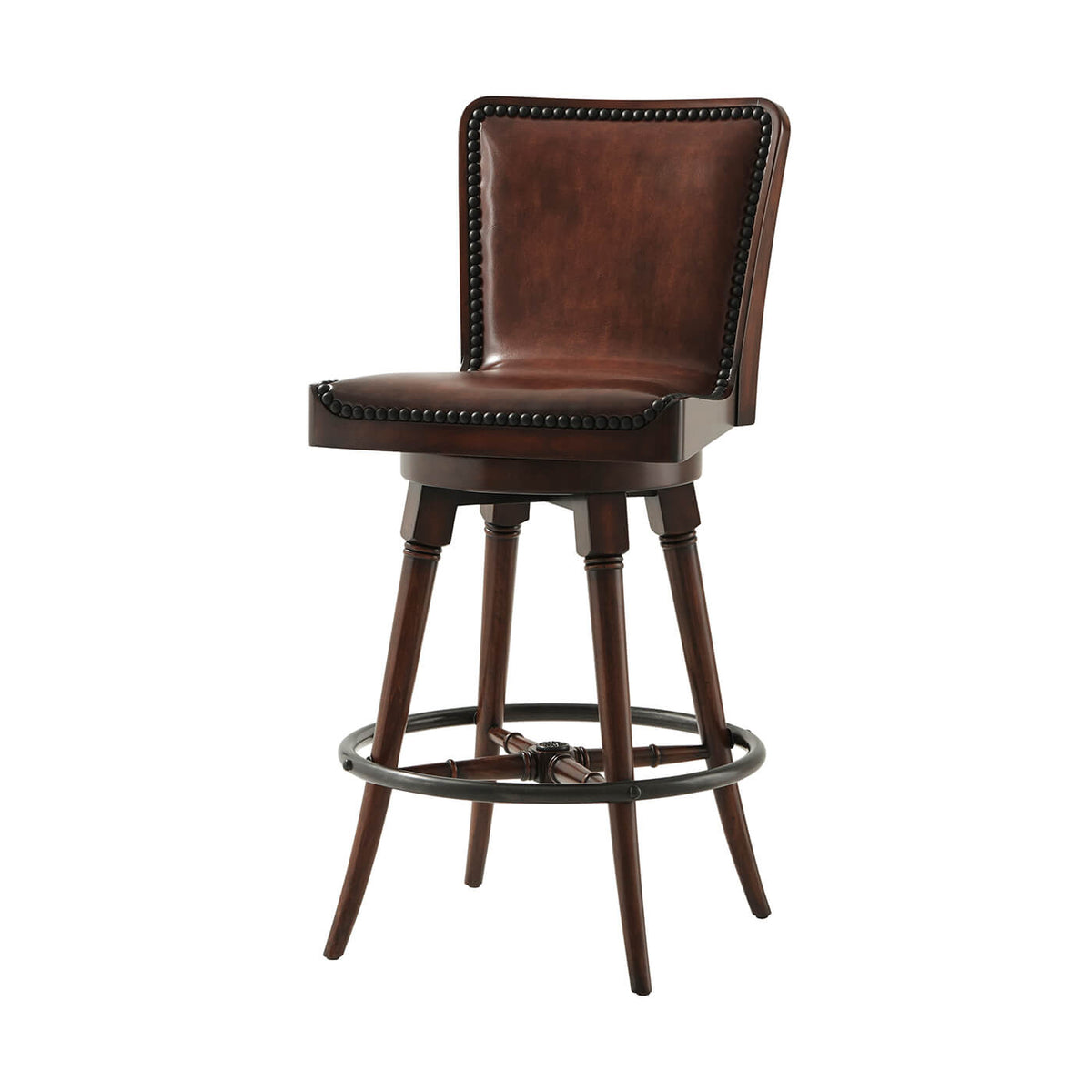 English Leather Upholstered Swivel Bar Stool - English Georgian America
