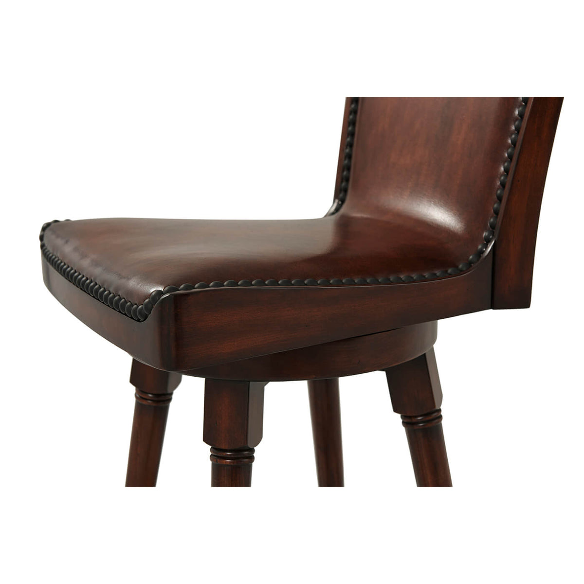 English Leather Upholstered Swivel Bar Stool - English Georgian America