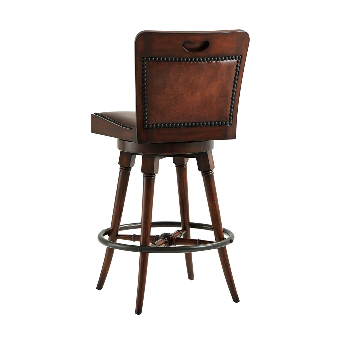 English Leather Upholstered Swivel Bar Stool - English Georgian America