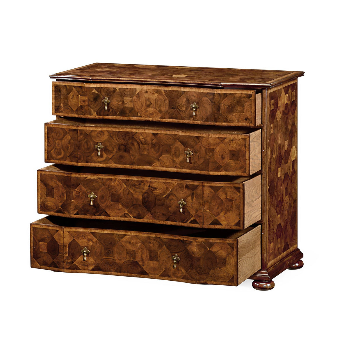 English Oyster Veneer Chest of Drawers – William and Mary Style - English Georgian America