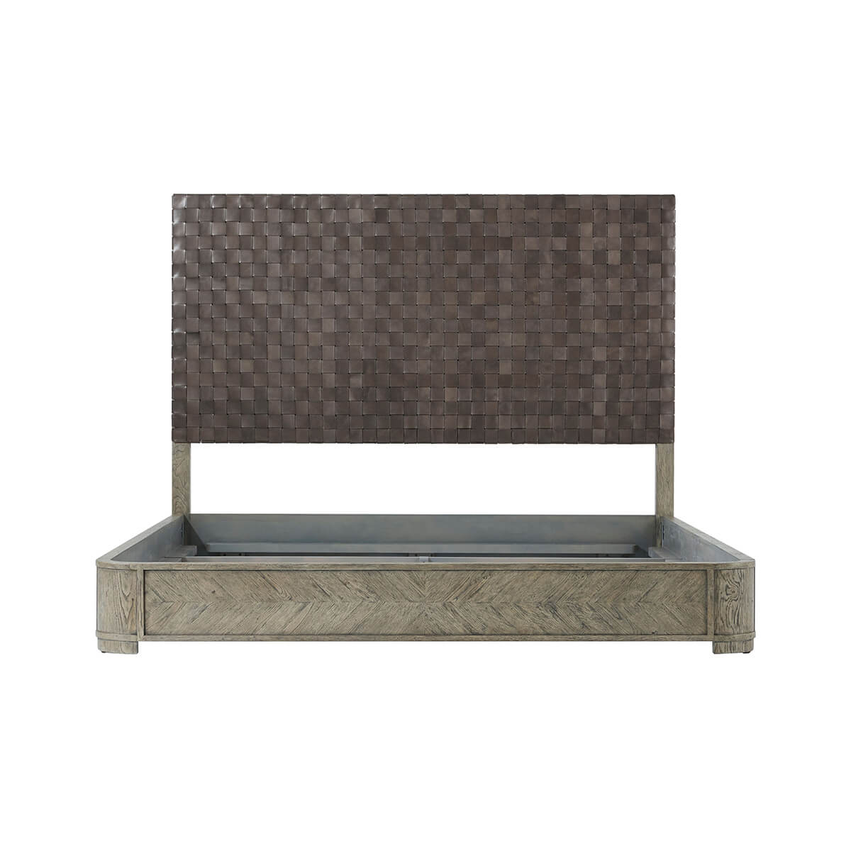 European Greyed Oak Chevron California King Bed - English Georgian America