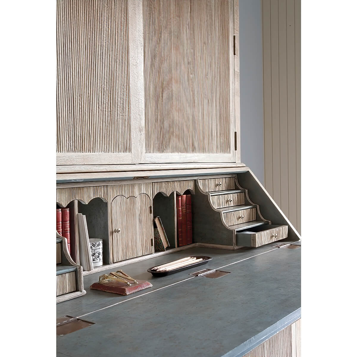 European Whitewashed Secretary Bookcase - English Georgian America