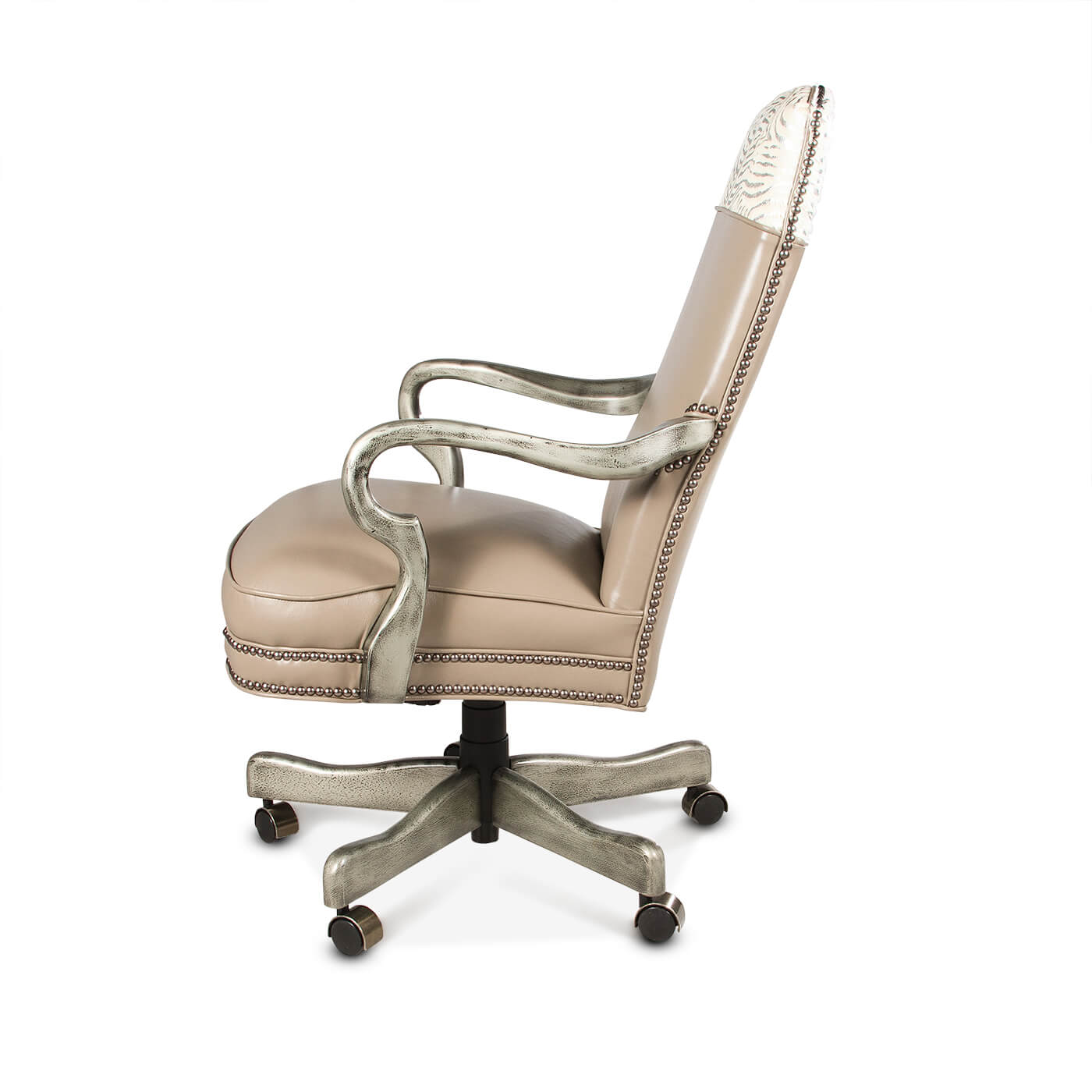Exotic Silver Leather Office Chair - English Georgian America