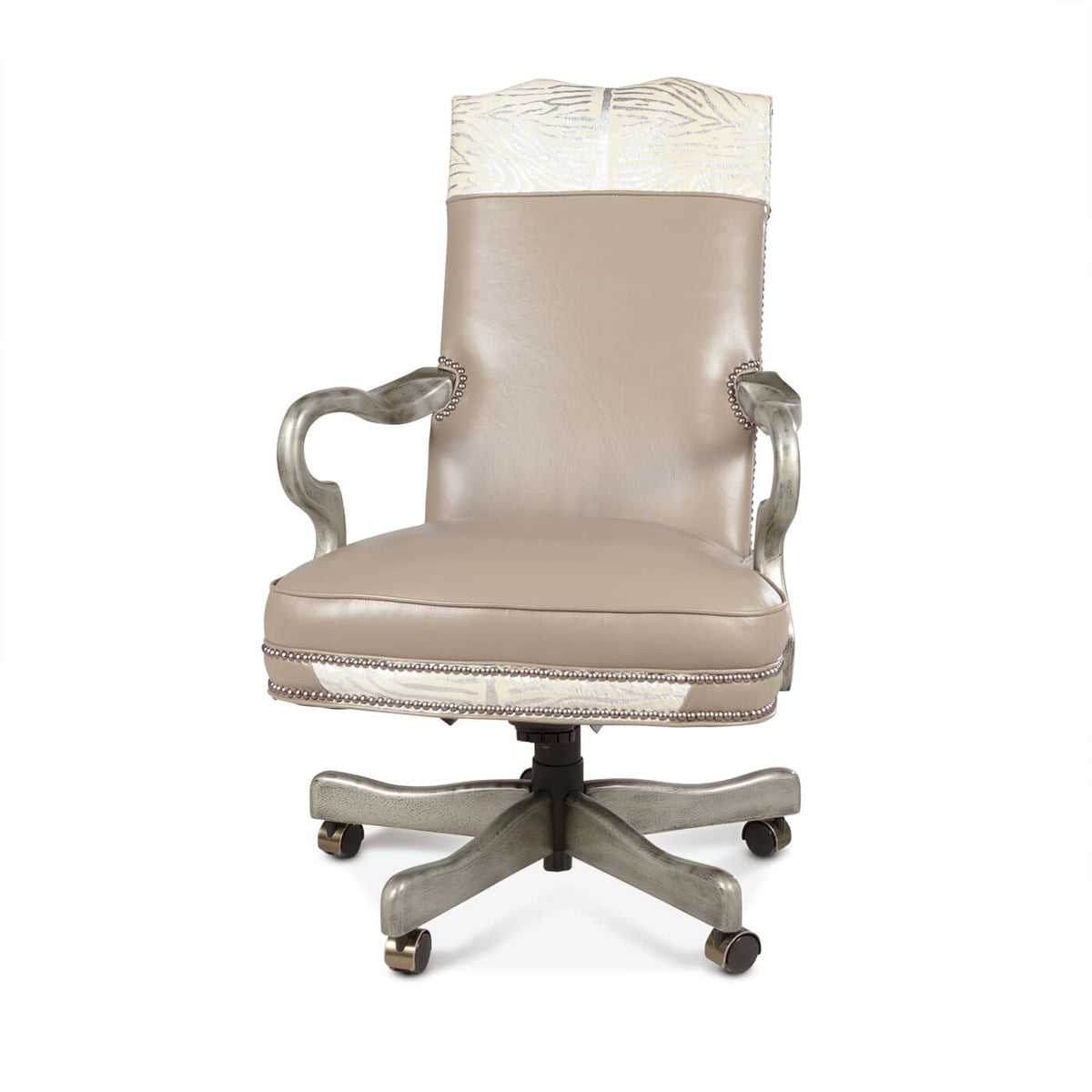Exotic Silver Leather Office Chair - English Georgian America