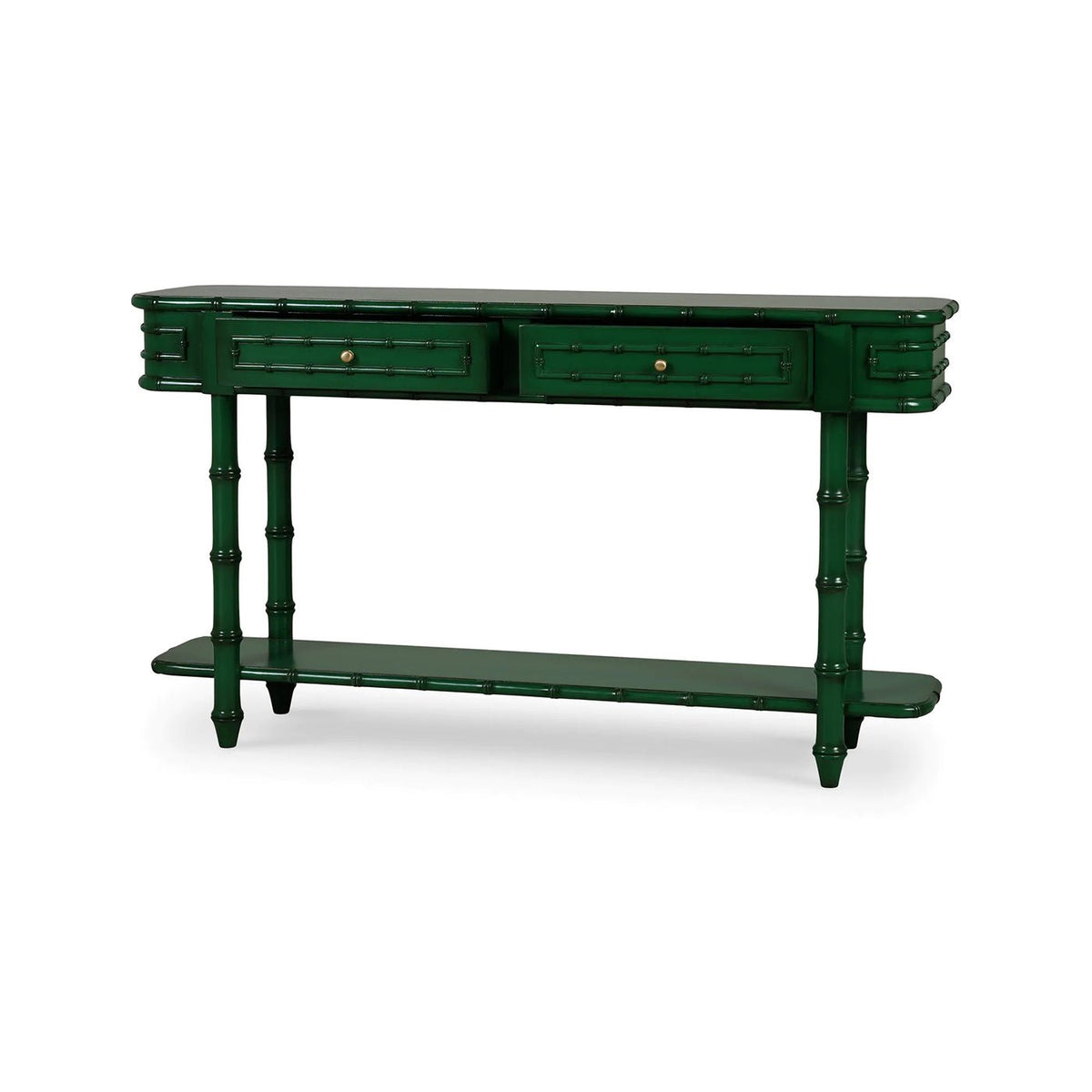 Faux Bamboo Console Table in Jade Green - English Georgian America