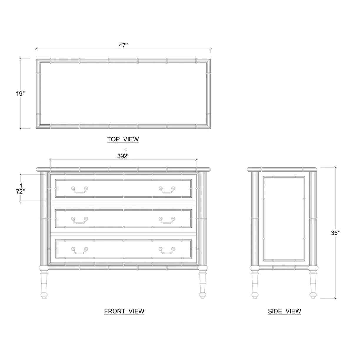 Faux Bamboo Three Drawer Chest - English Georgian America