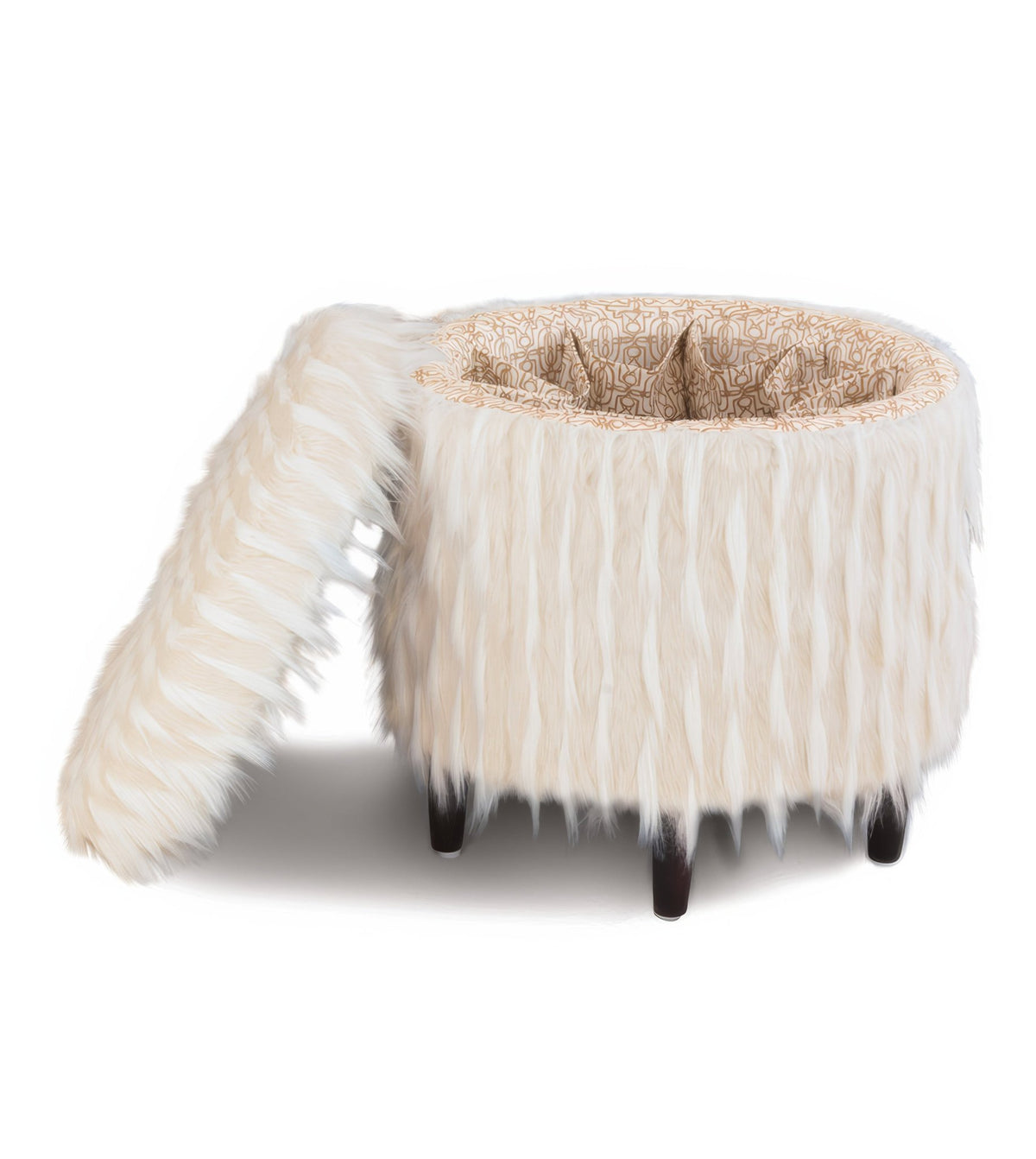 Faux Fur Shoe Storage Ottoman - English Georgian America