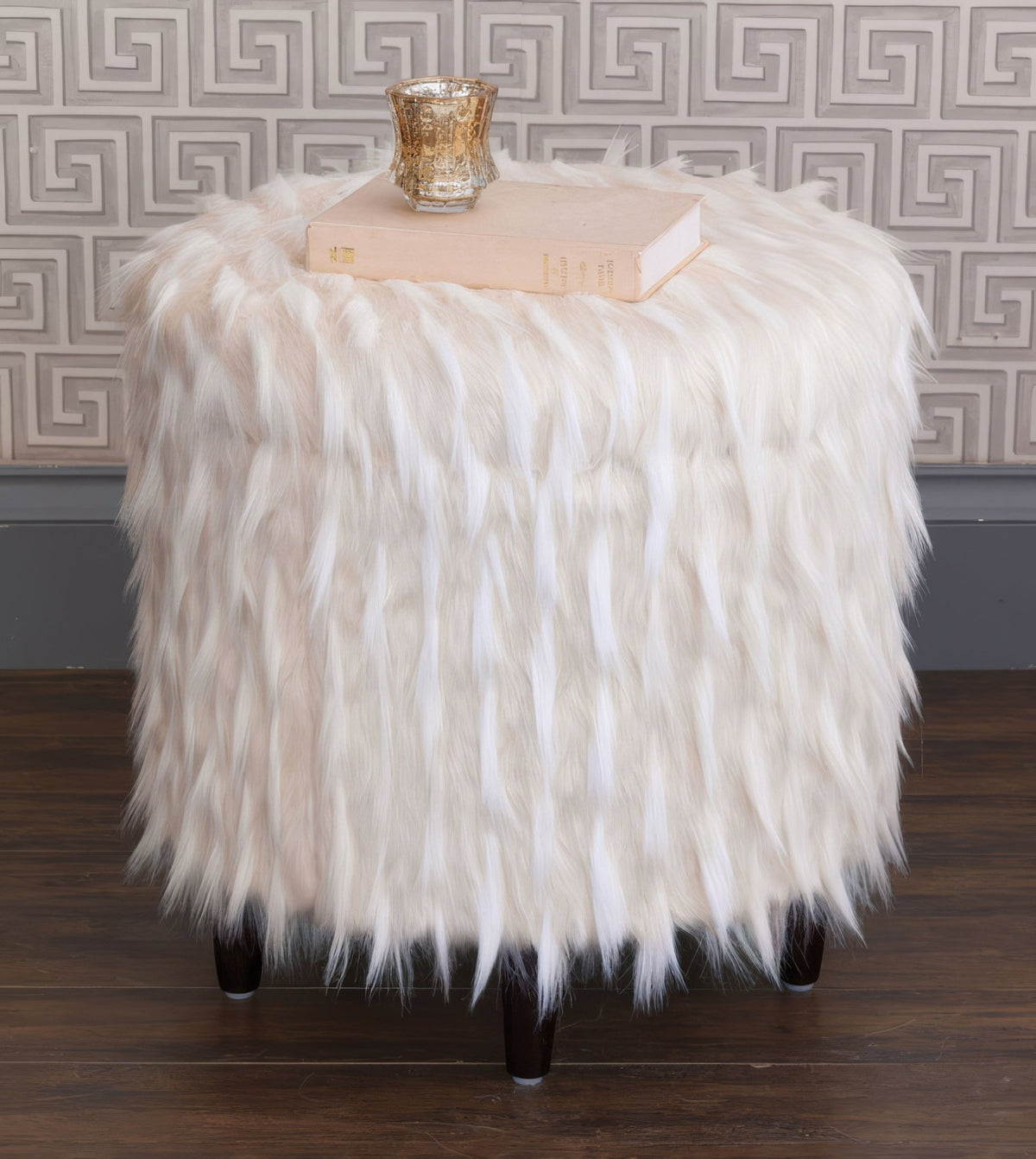 Faux Fur Shoe Storage Ottoman - English Georgian America