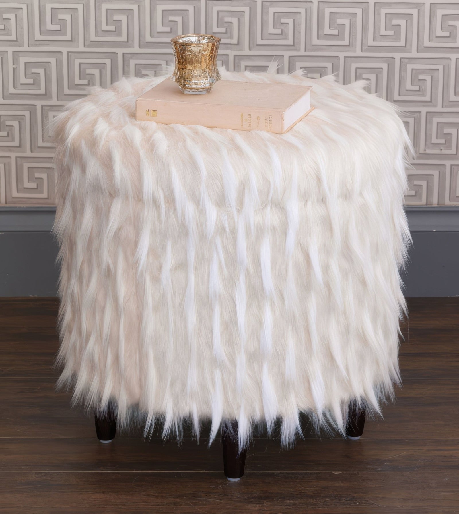 Faux Fur Shoe Storage Ottoman - English Georgian America
