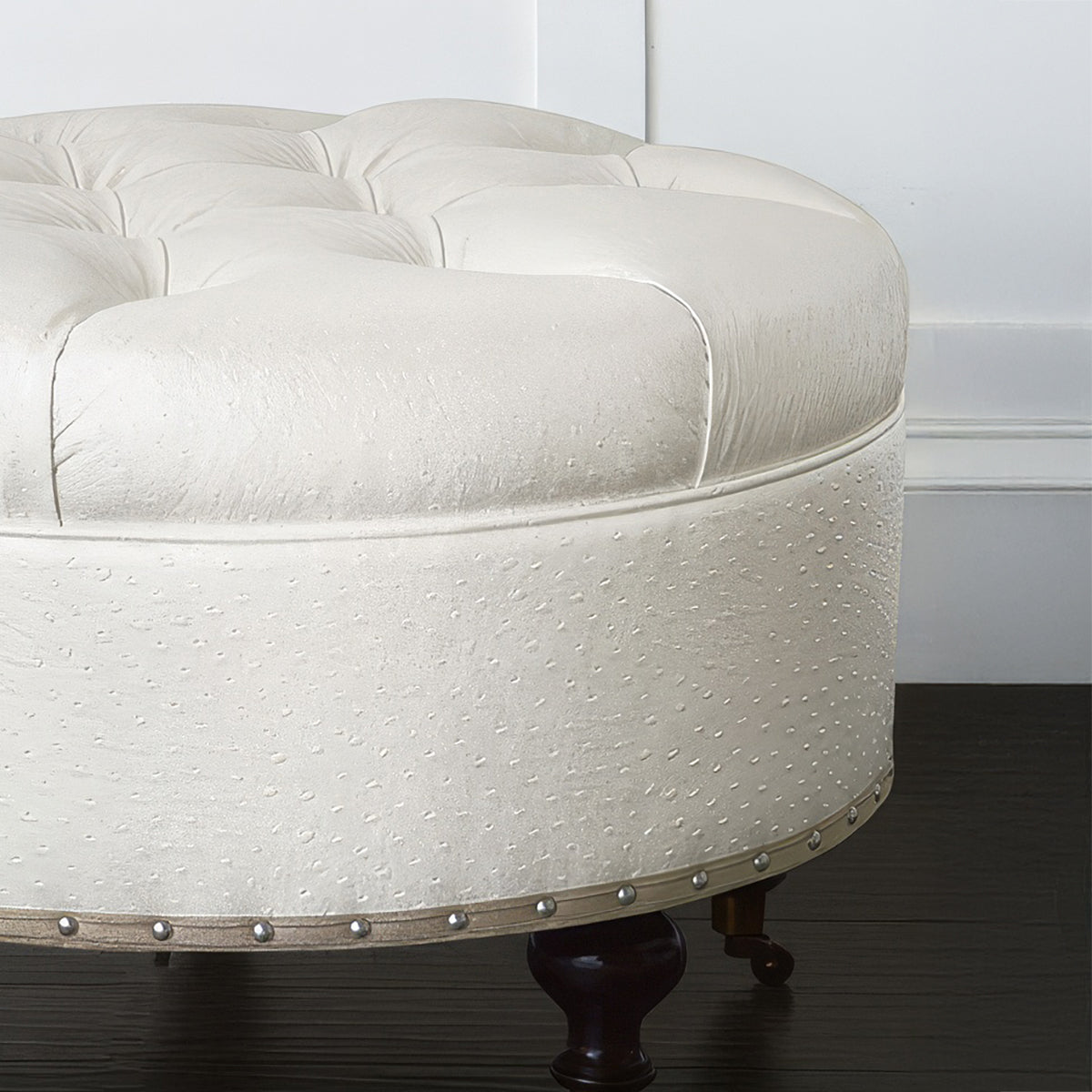Faux Ostrich Leather Ottoman - English Georgian America