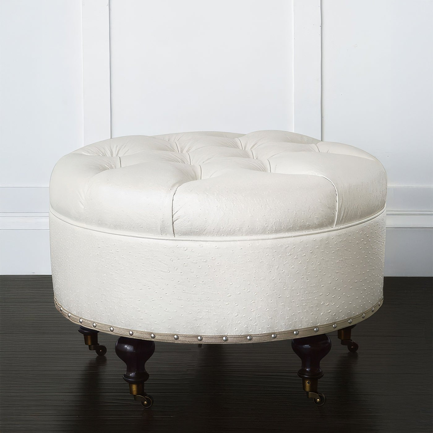 Faux Ostrich Leather Ottoman - English Georgian America