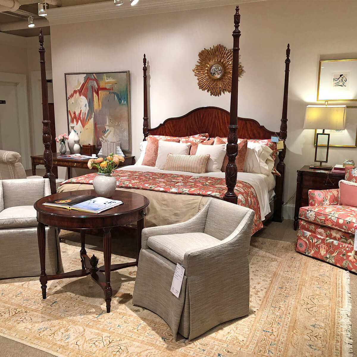 Finely Carved Mahogany Four Post King Size Bed - English Georgian America