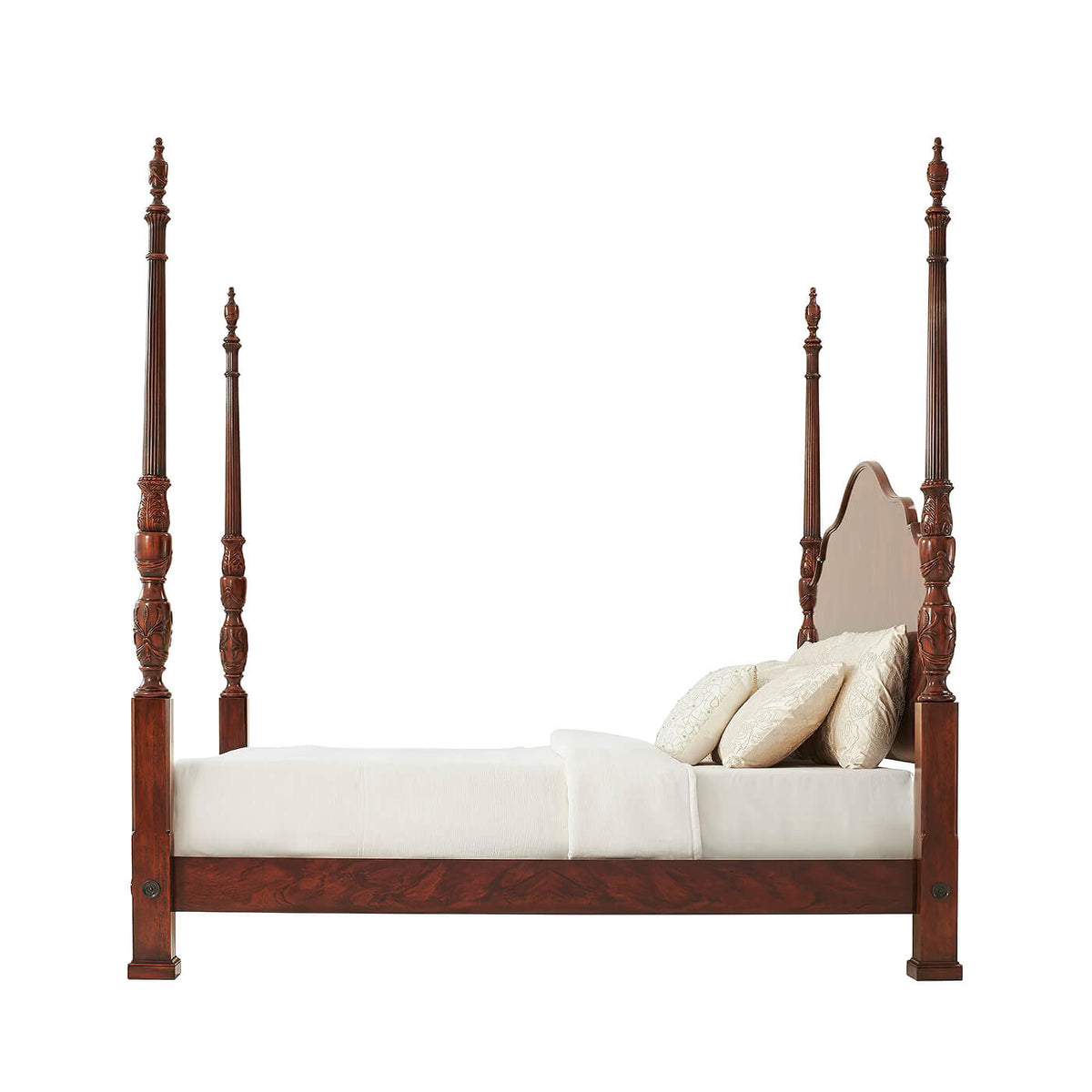 Finely Carved Mahogany Four Post King Size Bed - English Georgian America