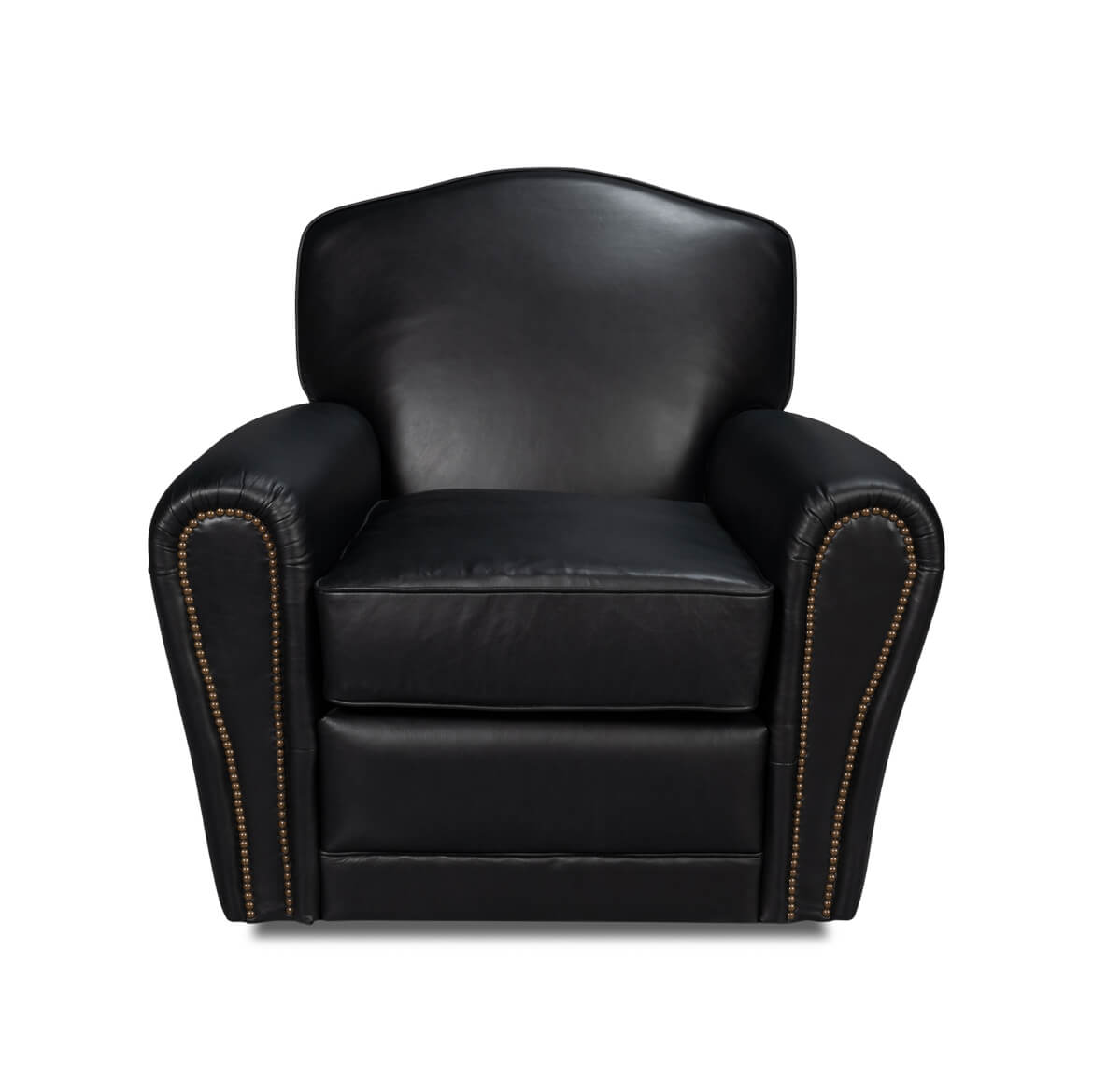 French Art Deco Style Black Leather Club Chair - English Georgian America