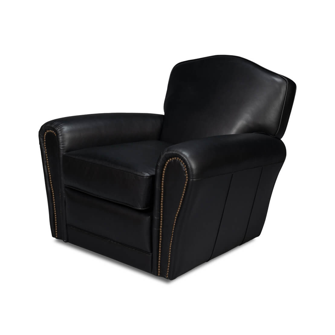 French Art Deco Style Black Leather Club Chair - English Georgian America