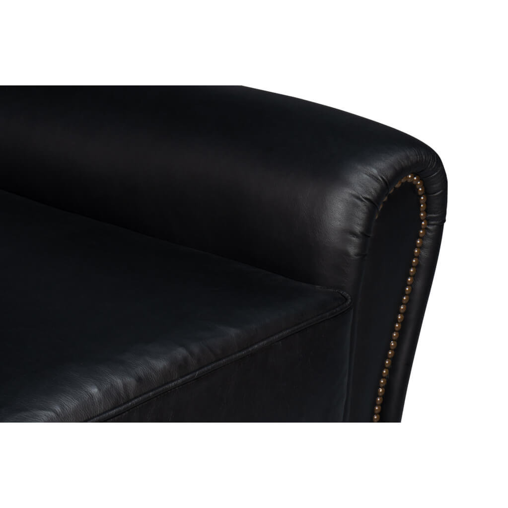 French Art Deco Style Black Leather Club Chair - English Georgian America