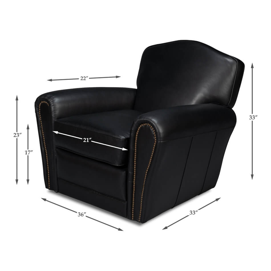 French Art Deco Style Black Leather Club Chair - English Georgian America