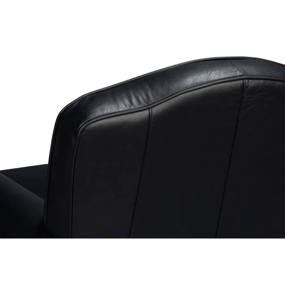 French Art Deco Style Black Leather Club Chair - English Georgian America