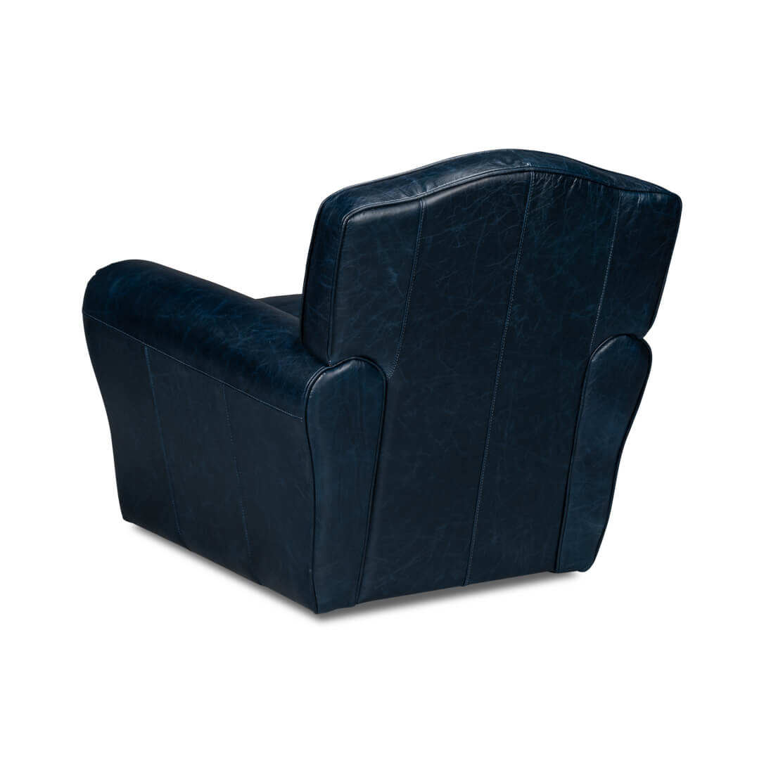 French Art Deco Style Blue Leather Club Chair - English Georgian America