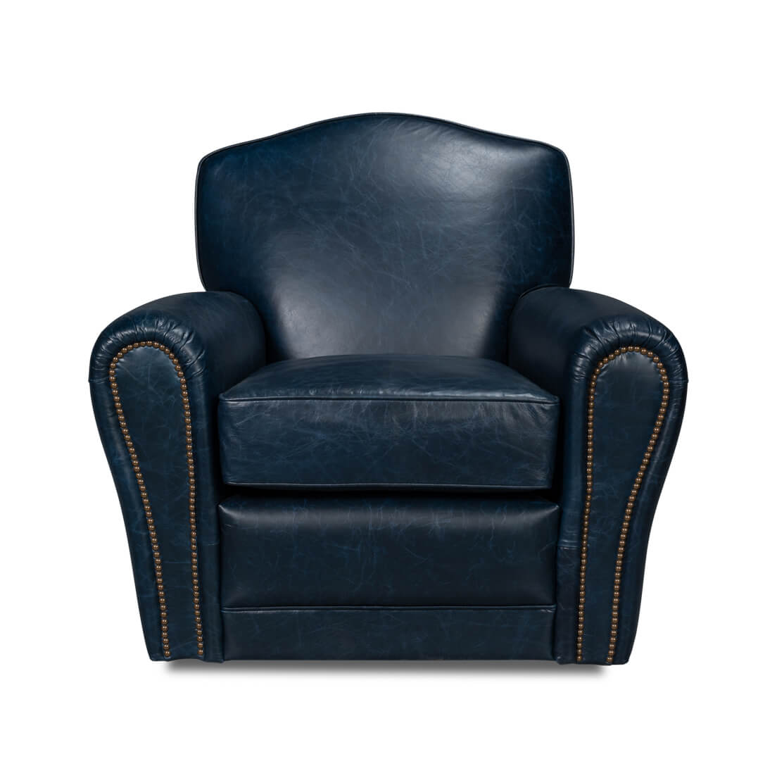 French Art Deco Style Blue Leather Club Chair - English Georgian America
