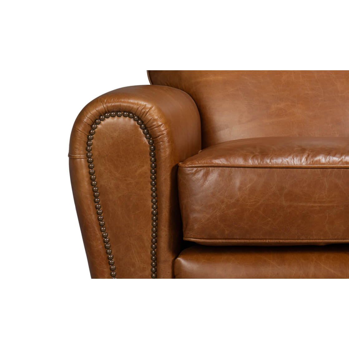French Art Deco Style Brown Leather Club Chair - English Georgian America