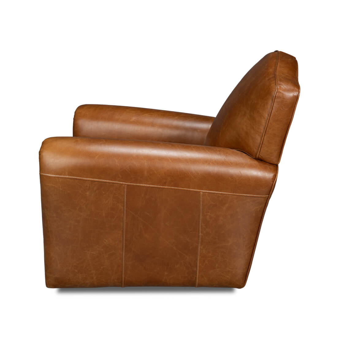 French Art Deco Style Brown Leather Club Chair - English Georgian America