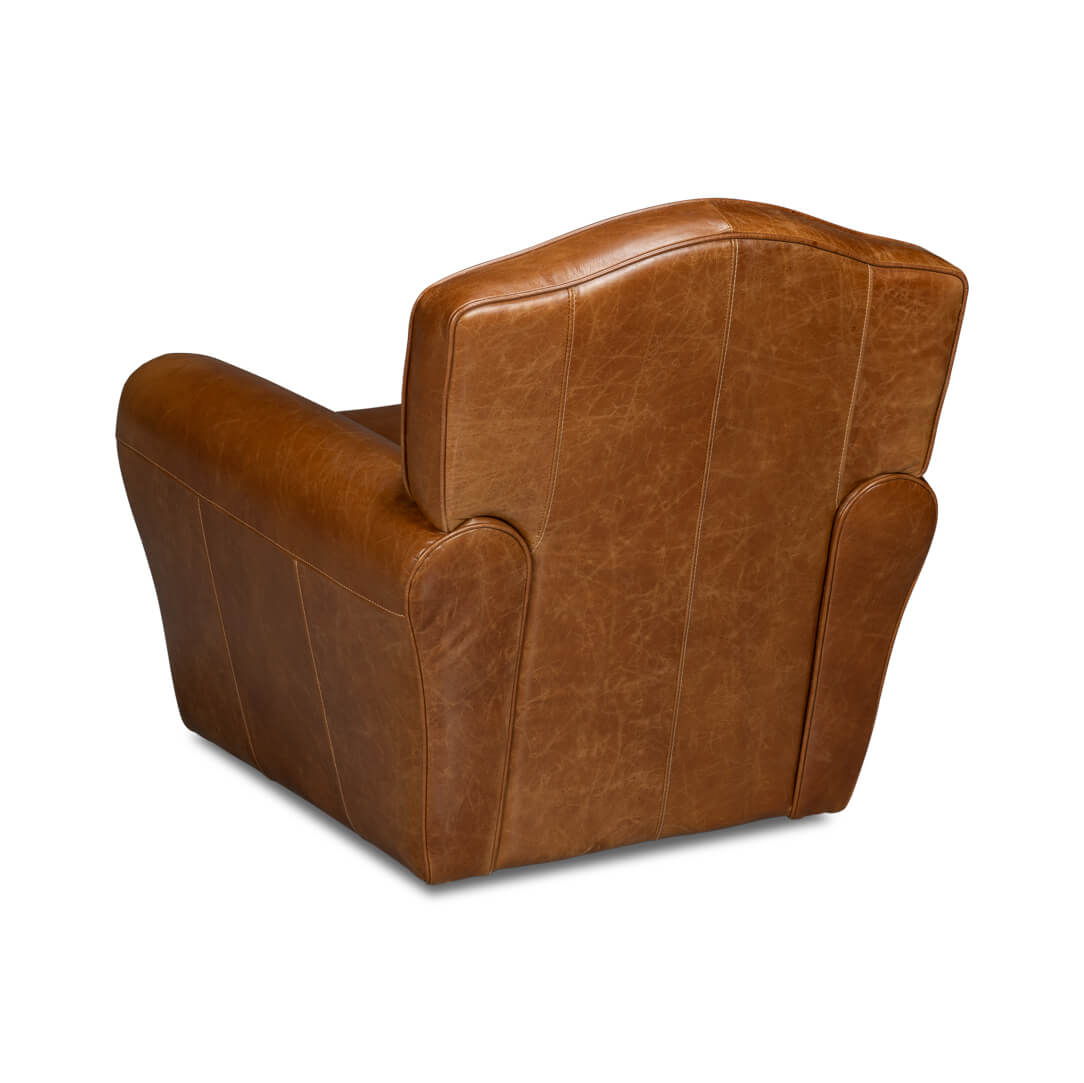 French Art Deco Style Brown Leather Club Chair - English Georgian America