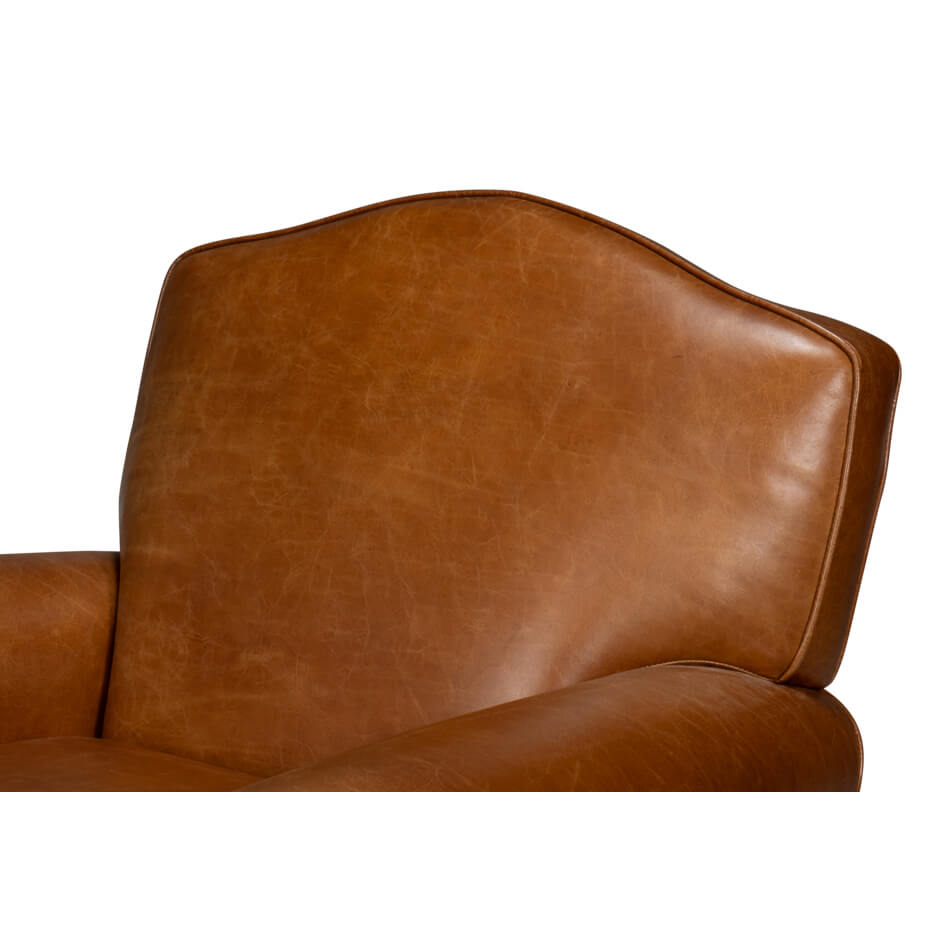 French Art Deco Style Brown Leather Club Chair - English Georgian America