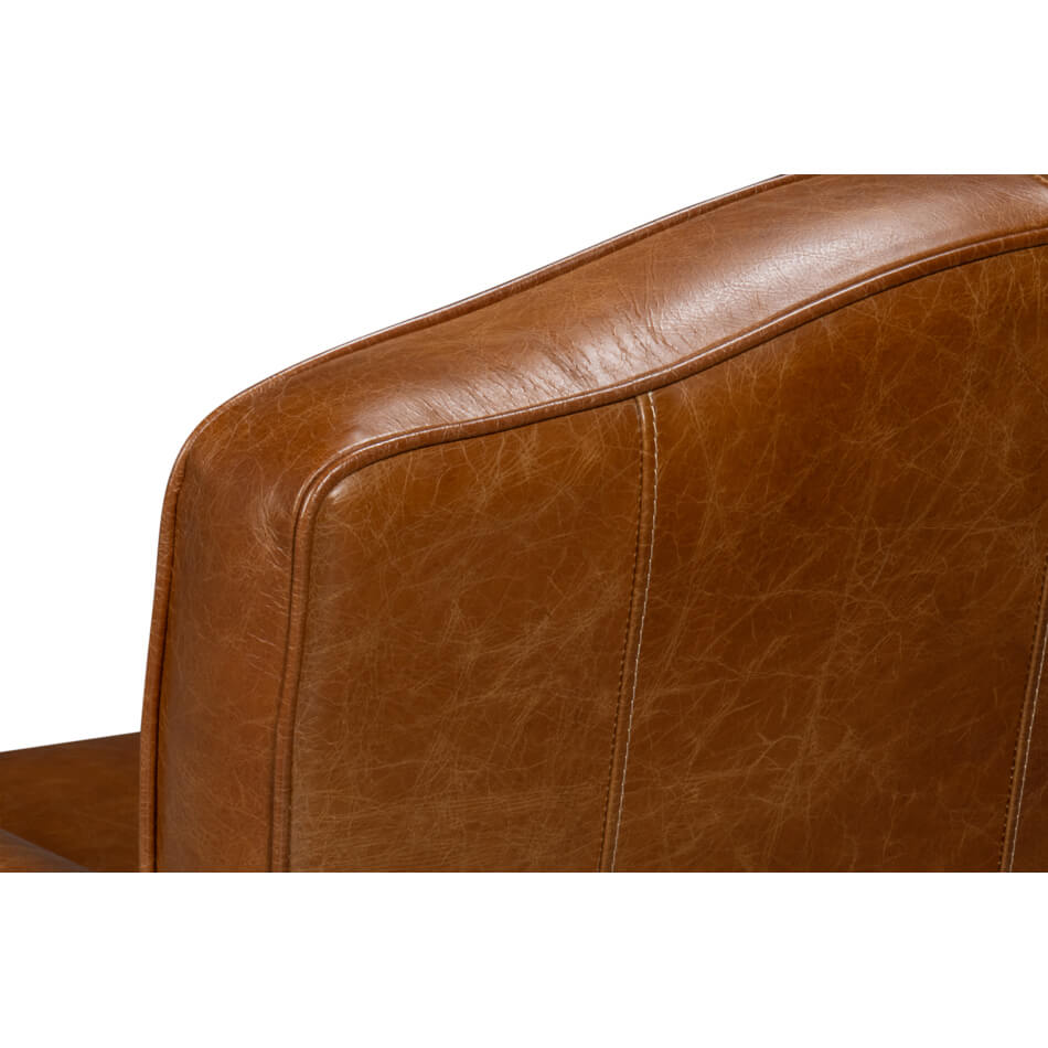 French Art Deco Style Brown Leather Club Chair - English Georgian America