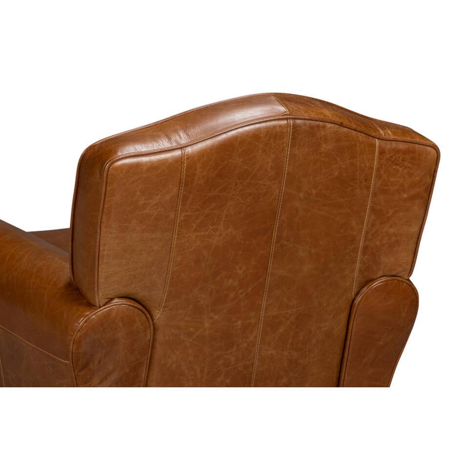 French Art Deco Style Brown Leather Club Chair - English Georgian America