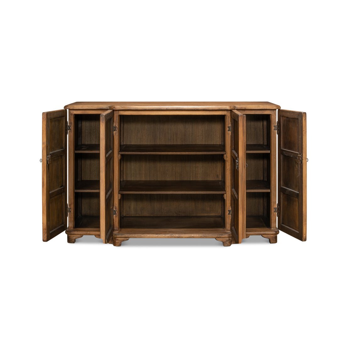 French Country Pine Breakfront Credenza - English Georgian America