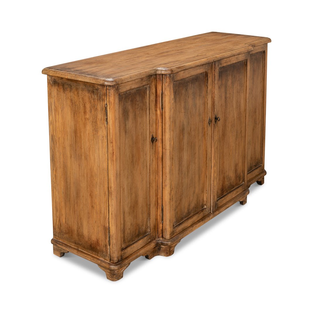 French Country Pine Breakfront Credenza - English Georgian America