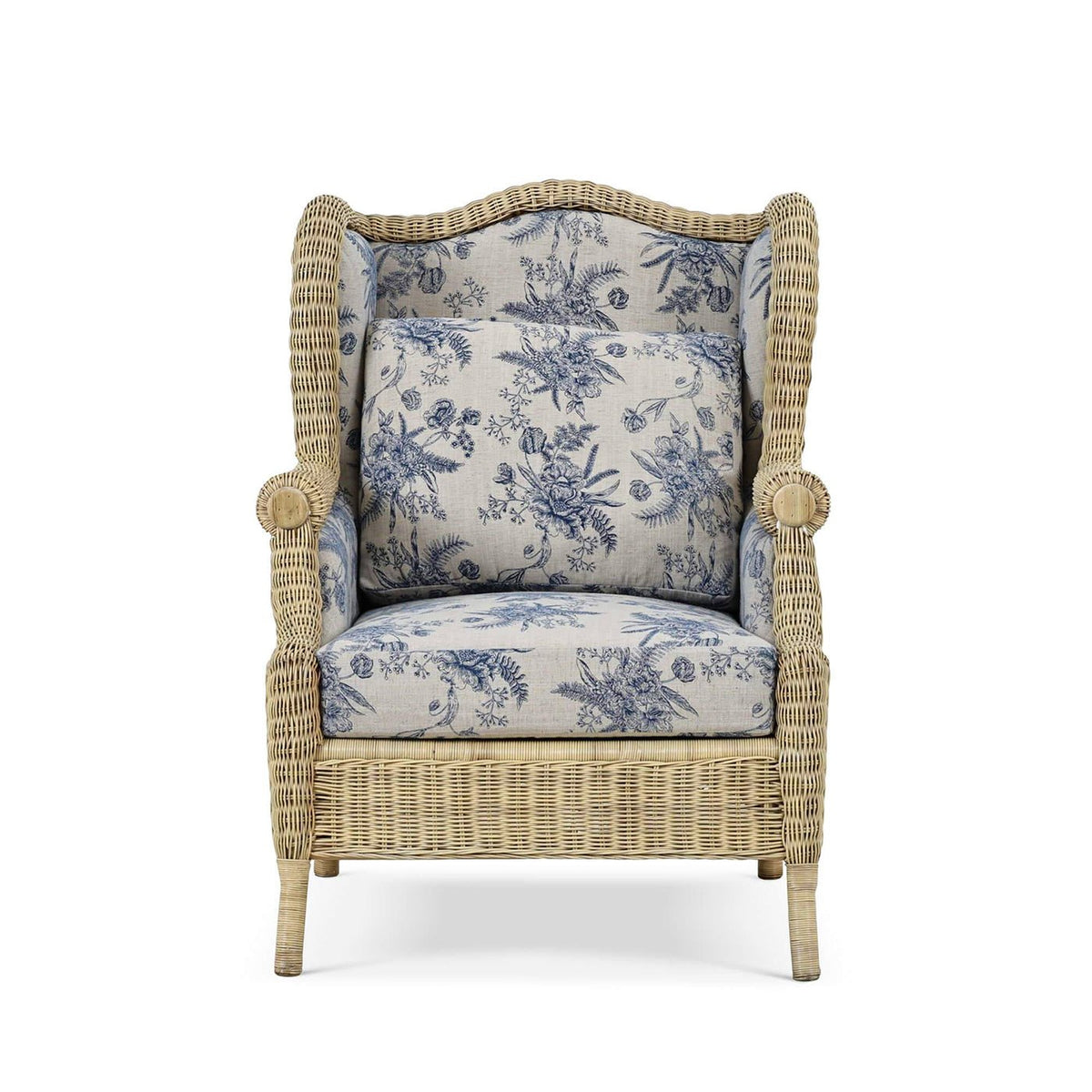 French Country Rattan Wingback Armchair - English Georgian America