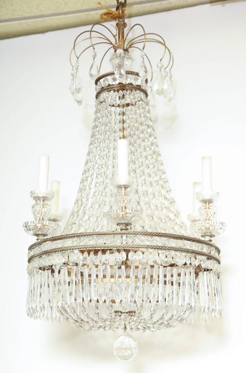 French Crystal and Bronze Six-Light Chandelier - English Georgian America