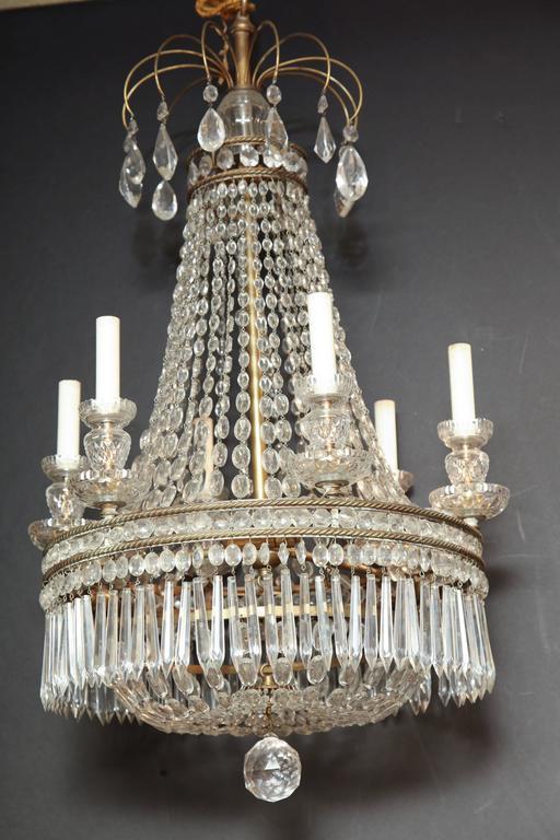 French Crystal and Bronze Six-Light Chandelier - English Georgian America