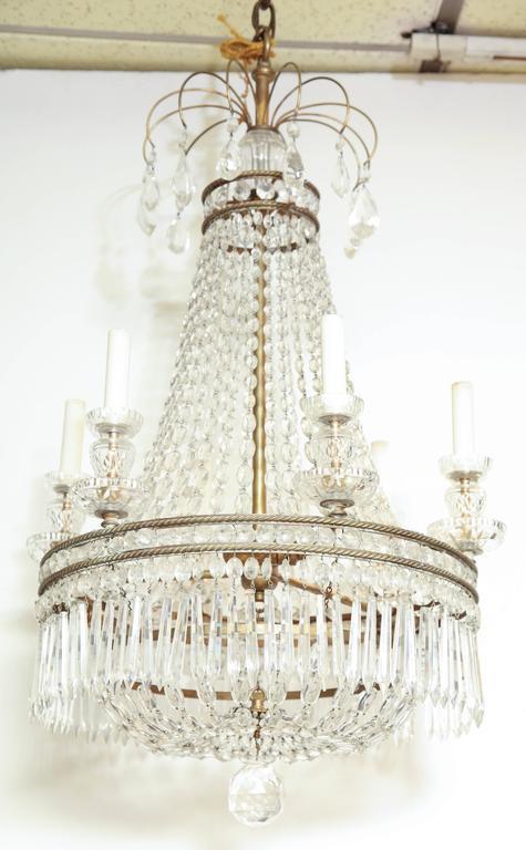 French Crystal and Bronze Six-Light Chandelier - English Georgian America
