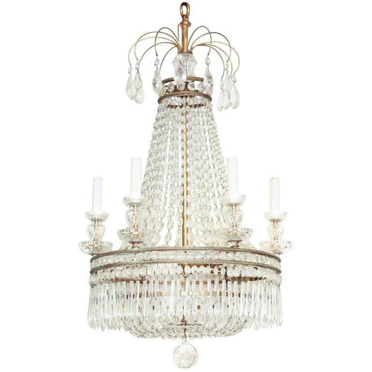 French Crystal and Bronze Six-Light Chandelier - English Georgian America