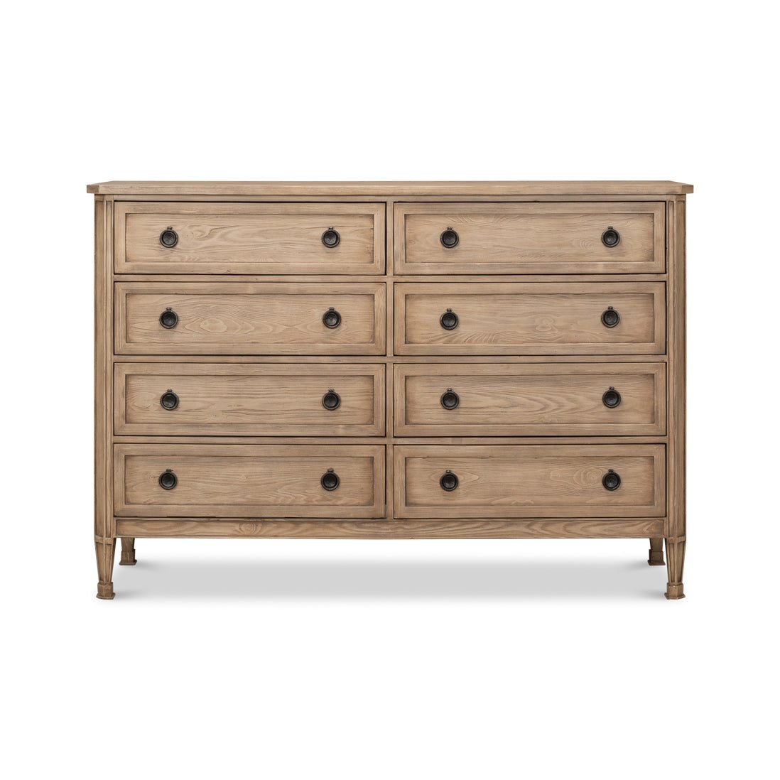 French Light Oak Eight Drawer Dresser - English Georgian America