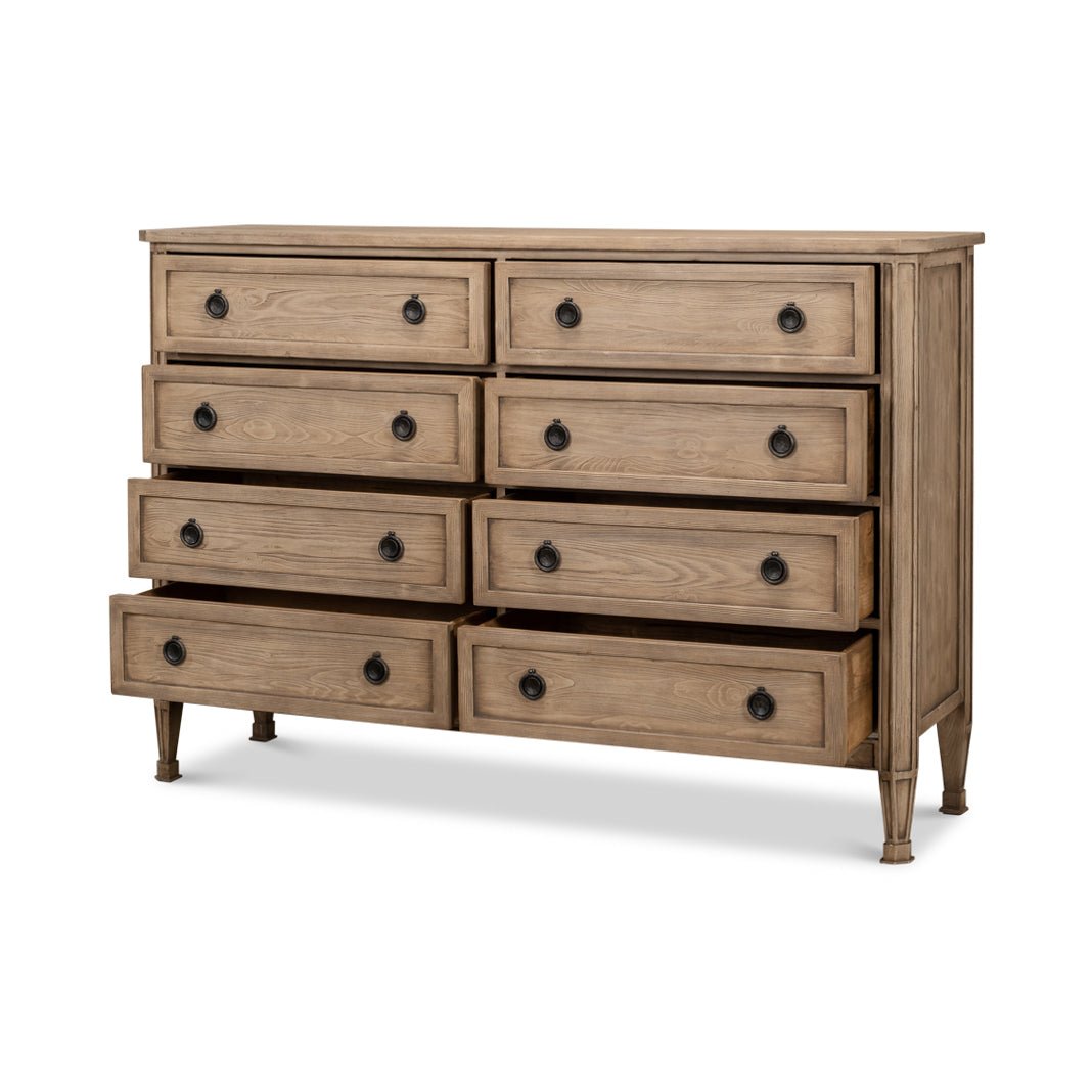 French Light Oak Eight Drawer Dresser - English Georgian America